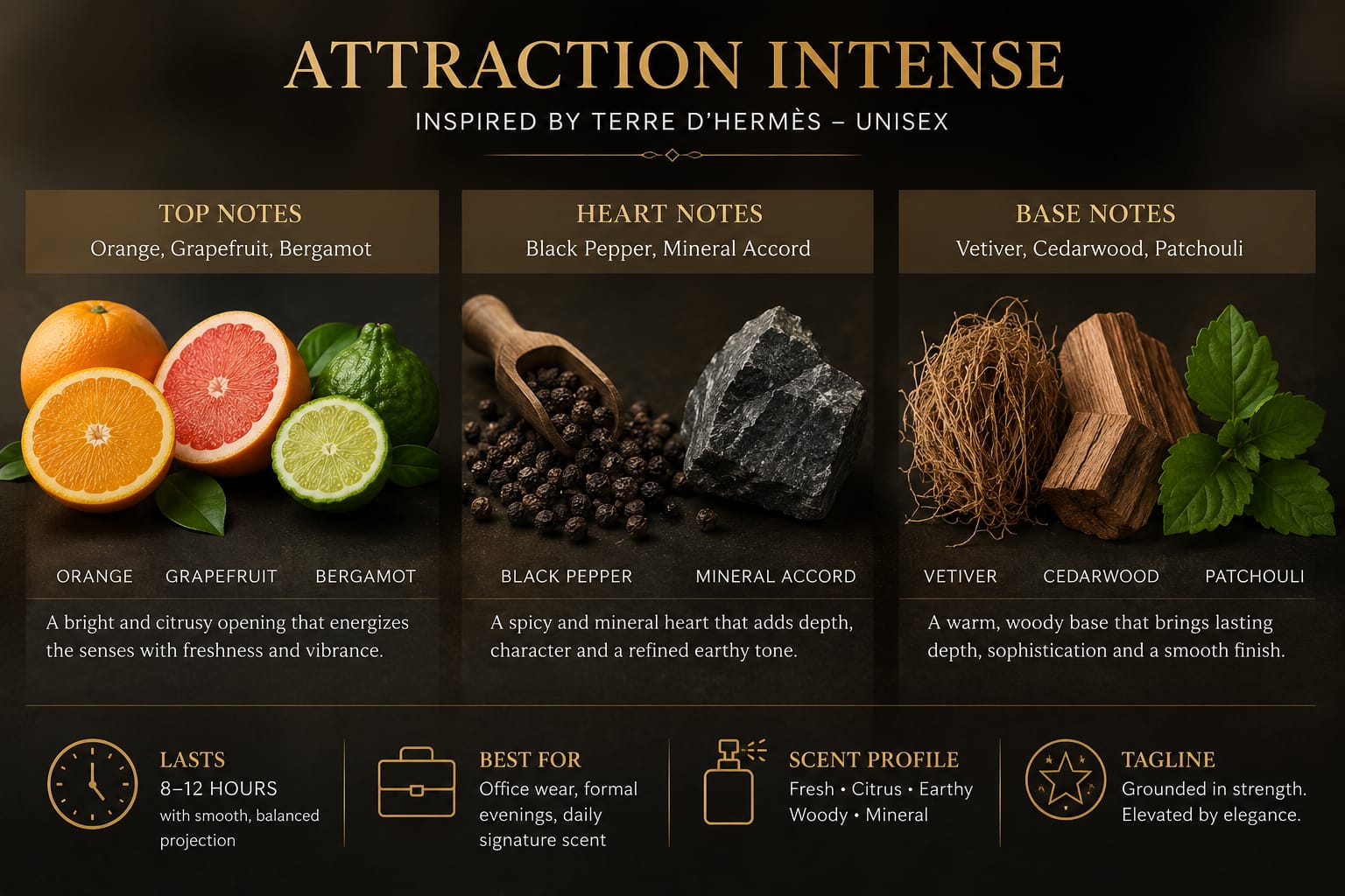 Attraction Intense – Fresh Citrus Woody Unisex Fragrance (Terre d’Hermès Inspired) - Image 4